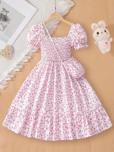 Girl's Smocked Floral Milkmaid Dress Image