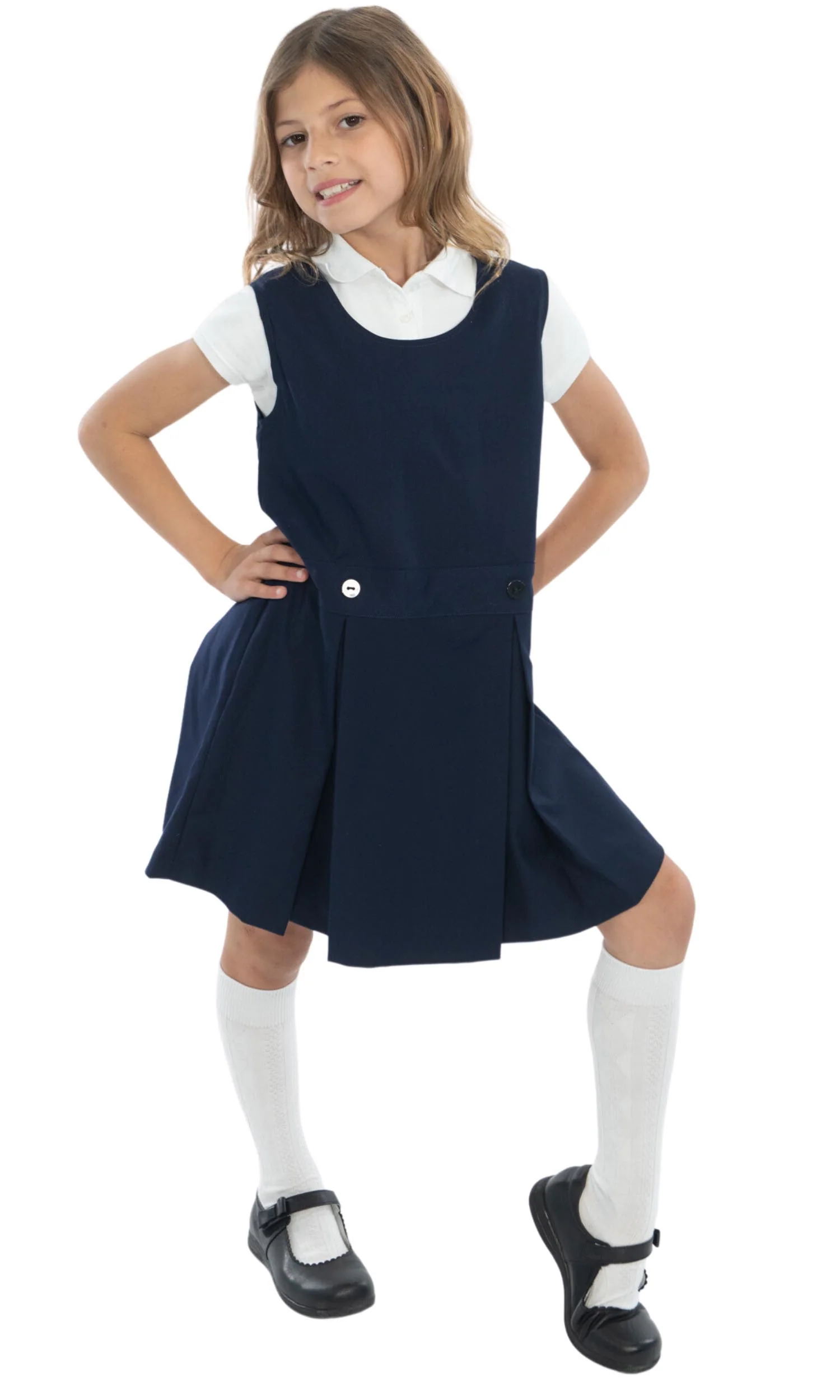 Girls’ Navy/Dark Gray School Pinafore Dress Image