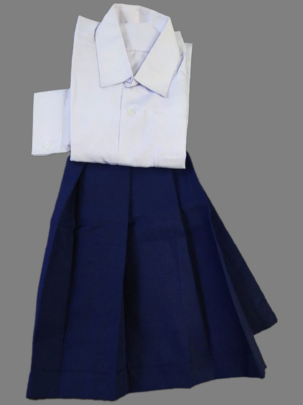 Girls' Navy Pleated Skirt & White Shirt Set Image