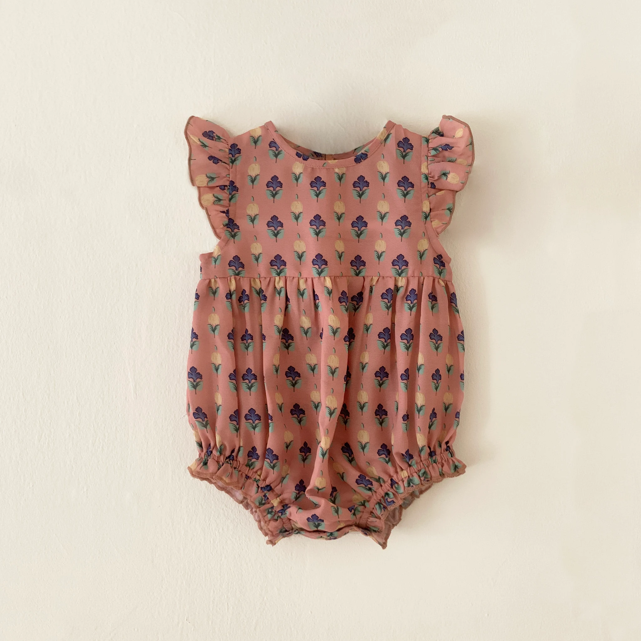 Girl's Ruffle Sleeve Floral Bubble Romper Image